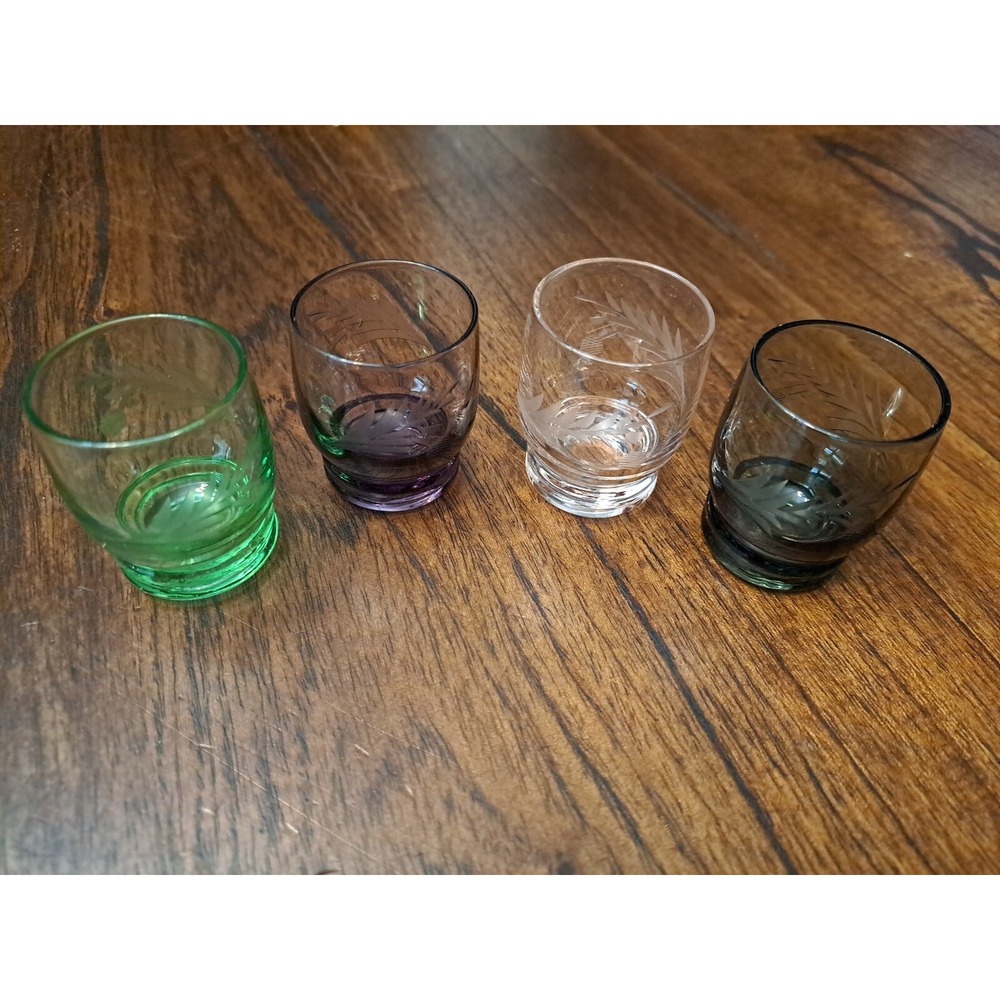Vintage Pastel Shot Glasses Branch And Pine Cone Design Made in Japan multicolor